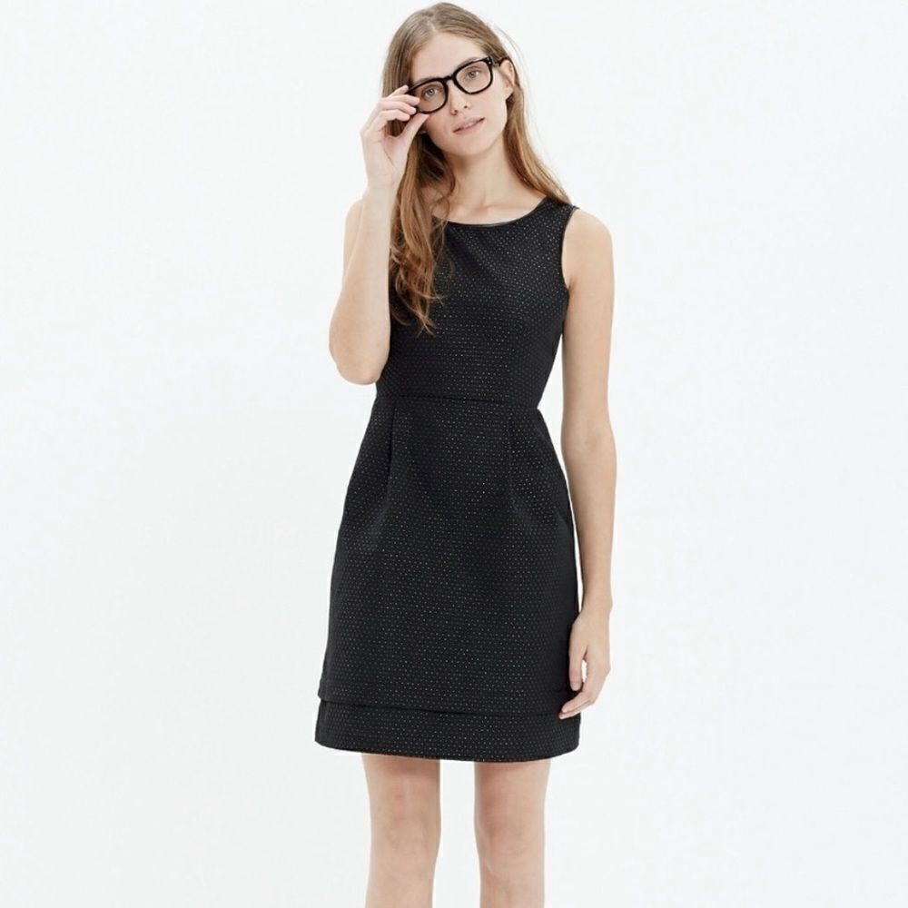 Madewell Lowlight Black & Gold Shimmer Dot Dress Size 2